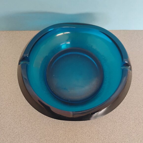 Viking Glass Bluenique Tulip Ashtray, MCM - Picture 3 of 7